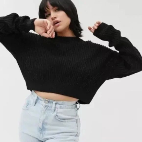 Urban Outfitters UO Big Sur Ribbed Pullover Sweater Cropped Sweater in Charcoal - Picture 1 of 6